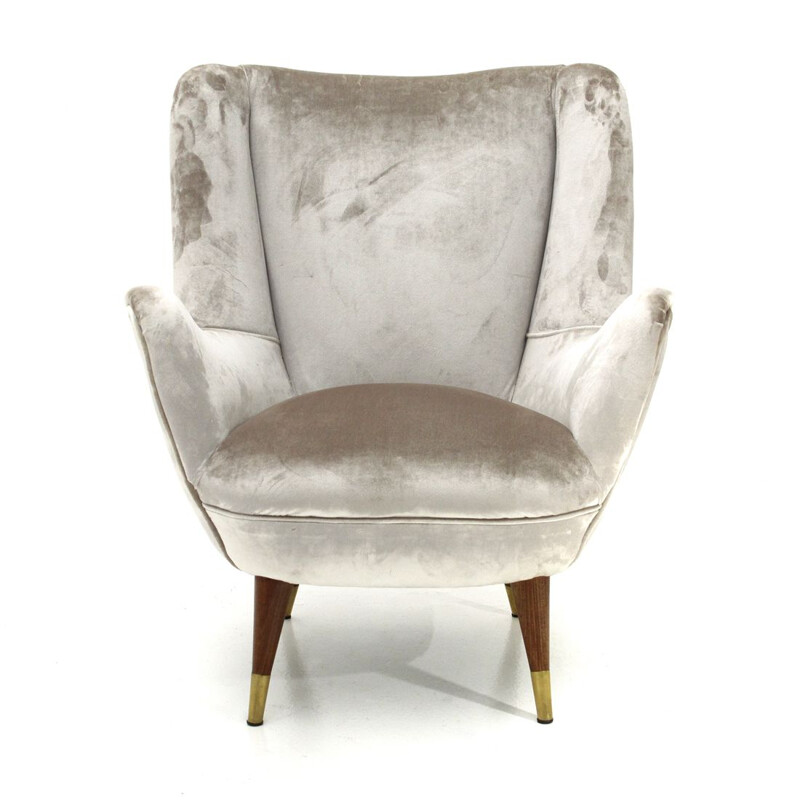 vintage silver velvet italian armchair, 1950s