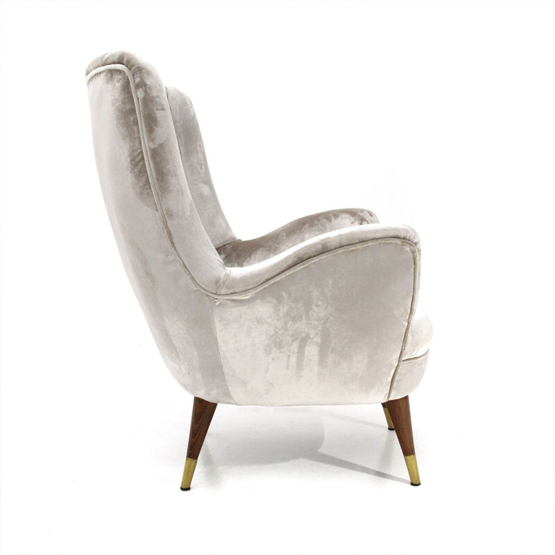vintage silver velvet italian armchair, 1950s