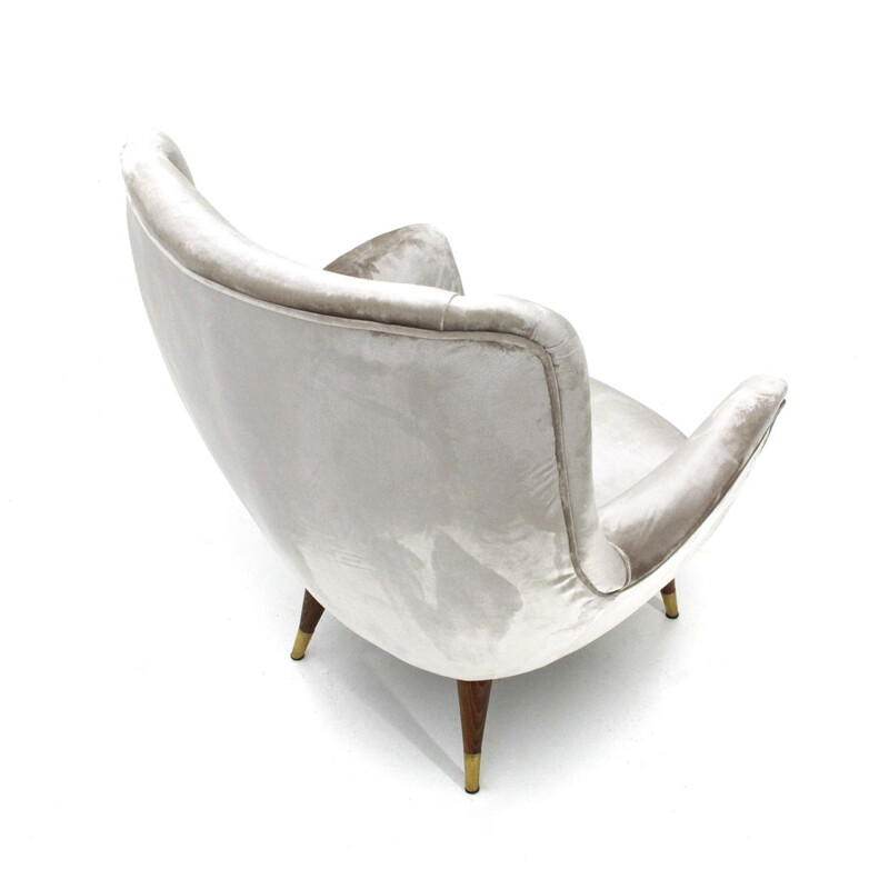 Italiaanse vintage fauteuil in zilverfluweel, 1950