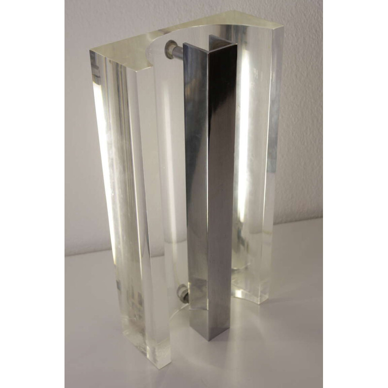 Vintage table lamp in plexiglass and inox - 1970s