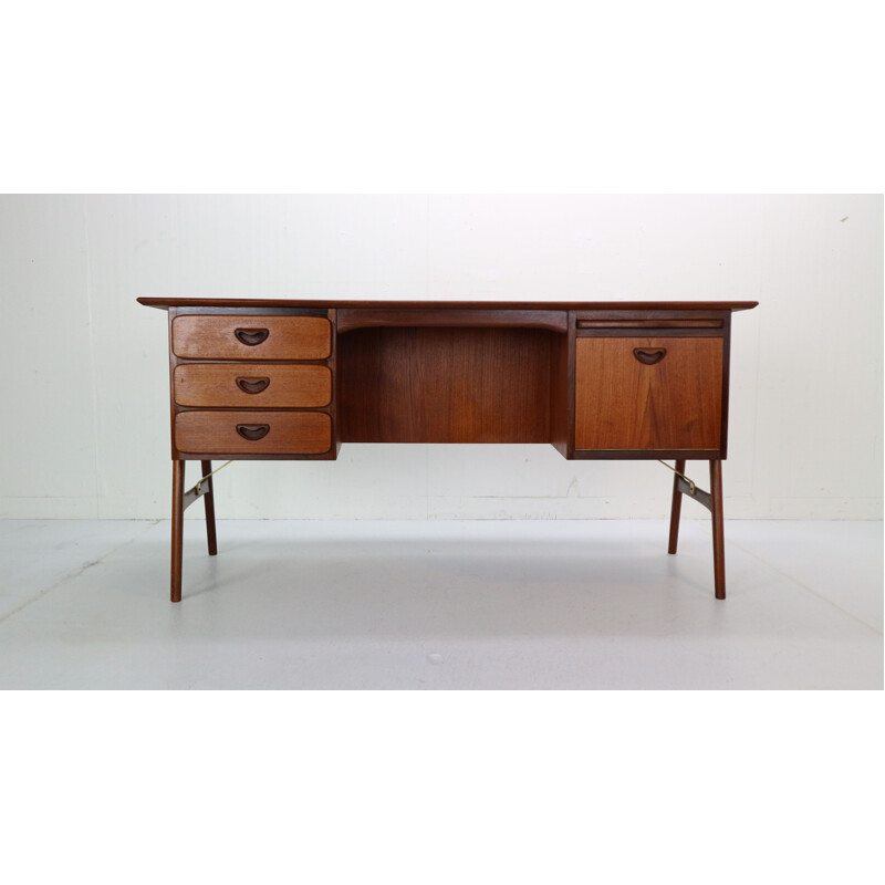 Vintage teak and brass table desk by Louis Van Teeffelen for Wébé, 1959