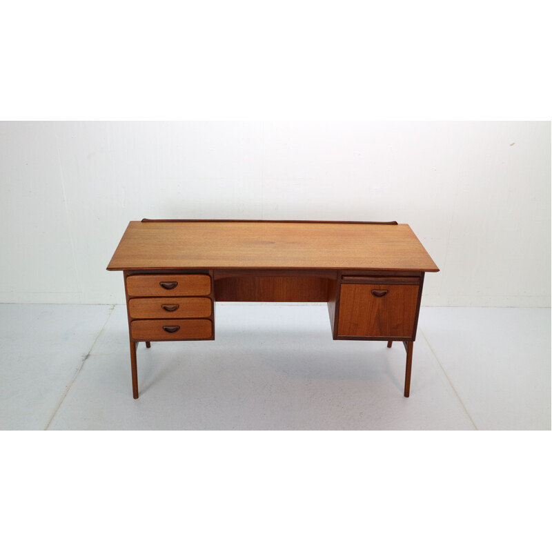 Vintage teak and brass table desk by Louis Van Teeffelen for Wébé, 1959