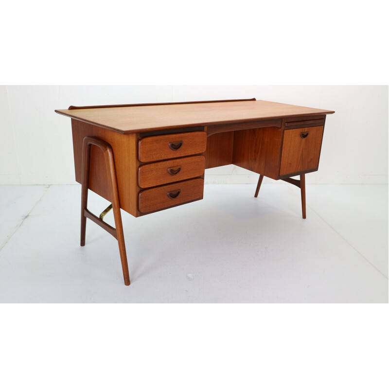 Vintage teak and brass table desk by Louis Van Teeffelen for Wébé, 1959