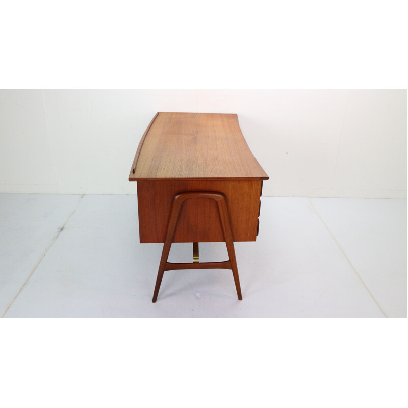 Vintage teak and brass table desk by Louis Van Teeffelen for Wébé, 1959