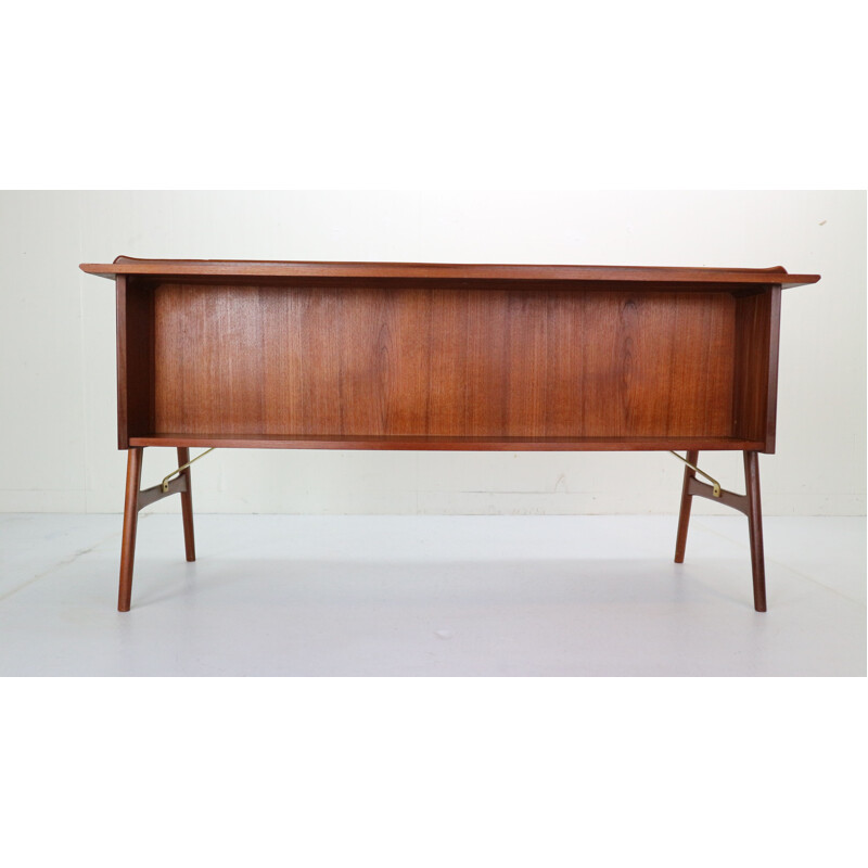 Vintage teak and brass table desk by Louis Van Teeffelen for Wébé, 1959