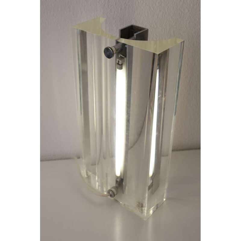 Vintage table lamp in plexiglass and inox - 1970s