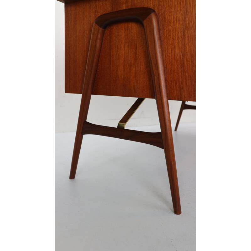 Vintage teak and brass table desk by Louis Van Teeffelen for Wébé, 1959