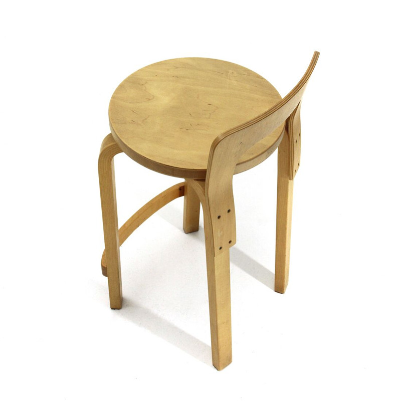 Pair of vintage birch wood stools "High Chair K65"  by Alvar Aalto for Artek, 1970s