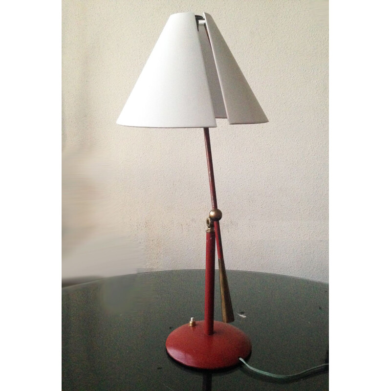 Vintage red and brass lacquered metal desk lamp, Italy, 1950 