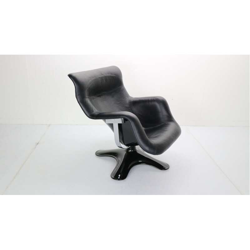 Vintage lounge chair in black leather by Yrjö Kukkapuro "Karuselli" for Haimi, 1960s