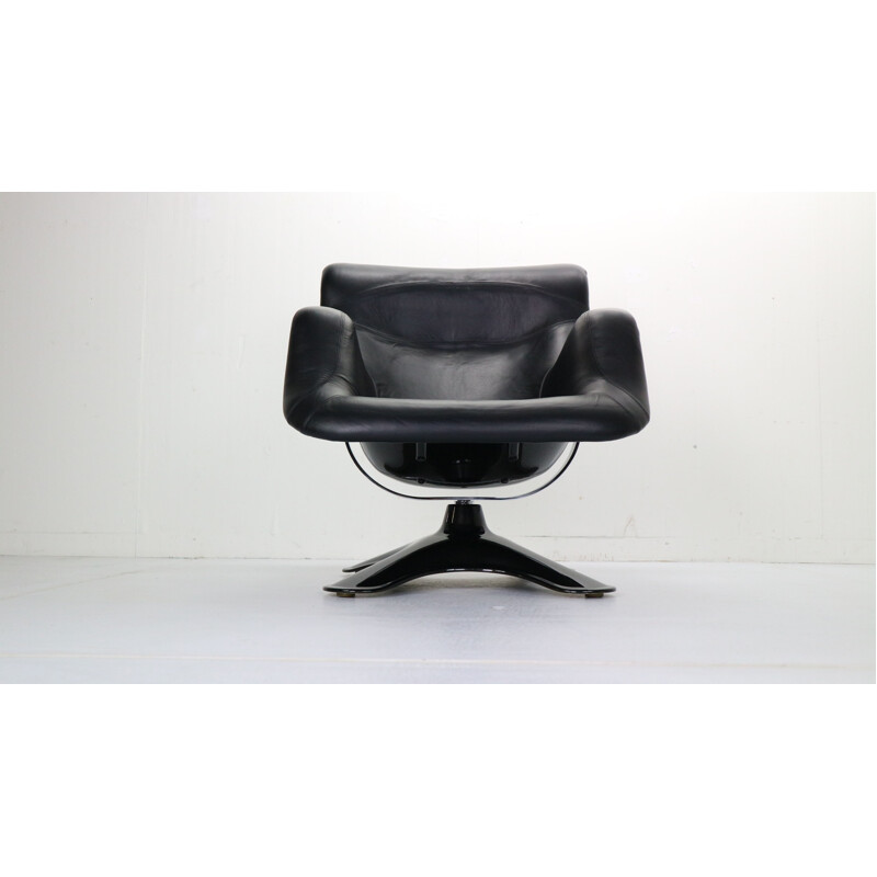 Vintage lounge chair in black leather by Yrjö Kukkapuro "Karuselli" for Haimi, 1960s