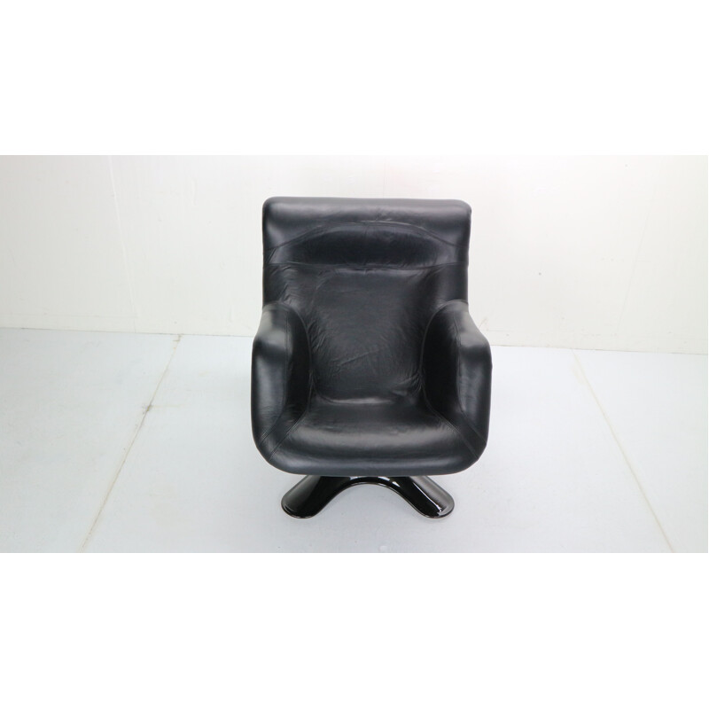 Vintage lounge chair in black leather by Yrjö Kukkapuro "Karuselli" for Haimi, 1960s