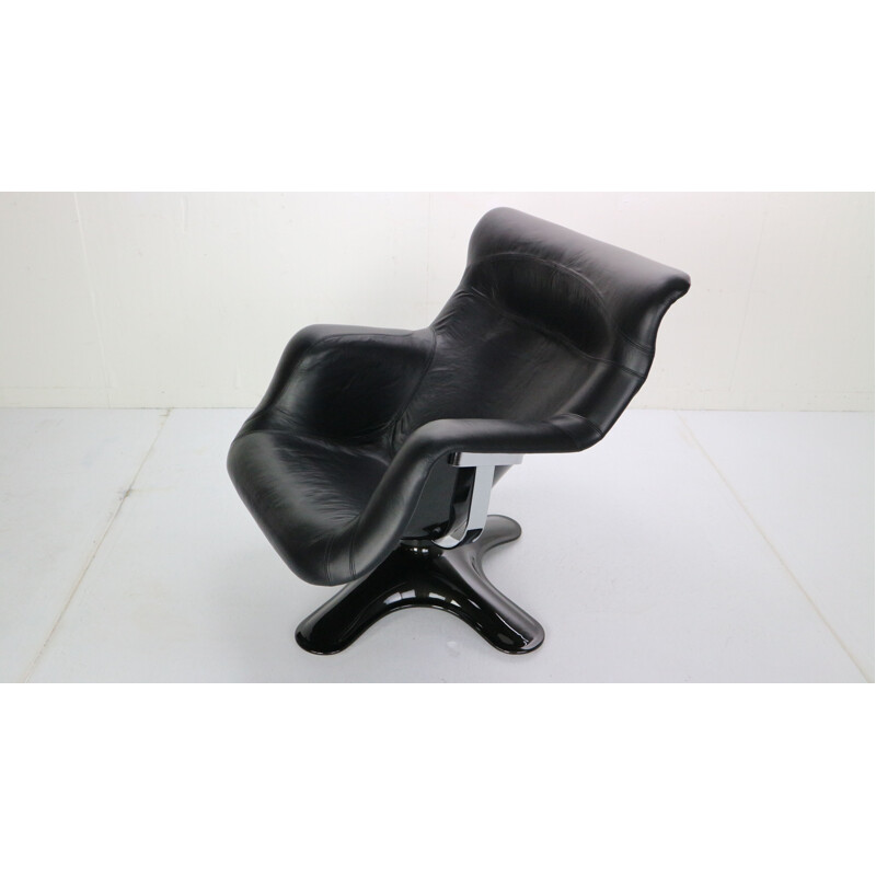 Vintage lounge chair in black leather by Yrjö Kukkapuro "Karuselli" for Haimi, 1960s