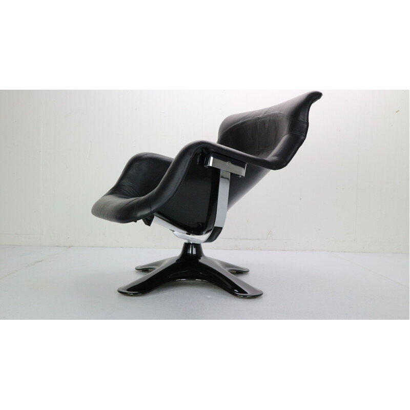 Vintage lounge chair in black leather by Yrjö Kukkapuro "Karuselli" for Haimi, 1960s