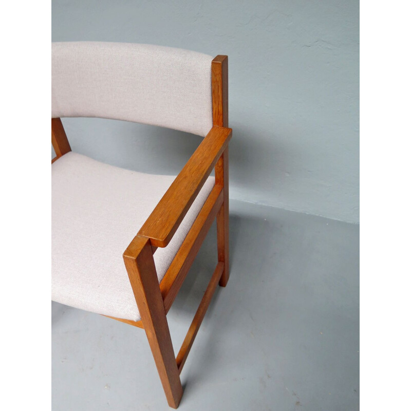 Vintage Danish beige armchair in oak, 1950s