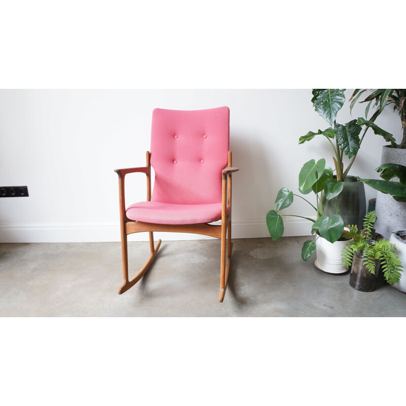 Vintage Scandinavian pink teak wooden rocking chair by Vamdrup Stolefabrik