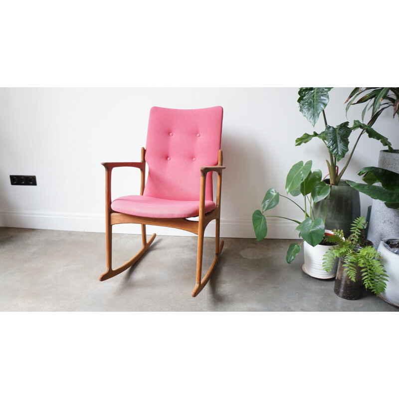 Vintage Scandinavian pink teak wooden rocking chair by Vamdrup Stolefabrik