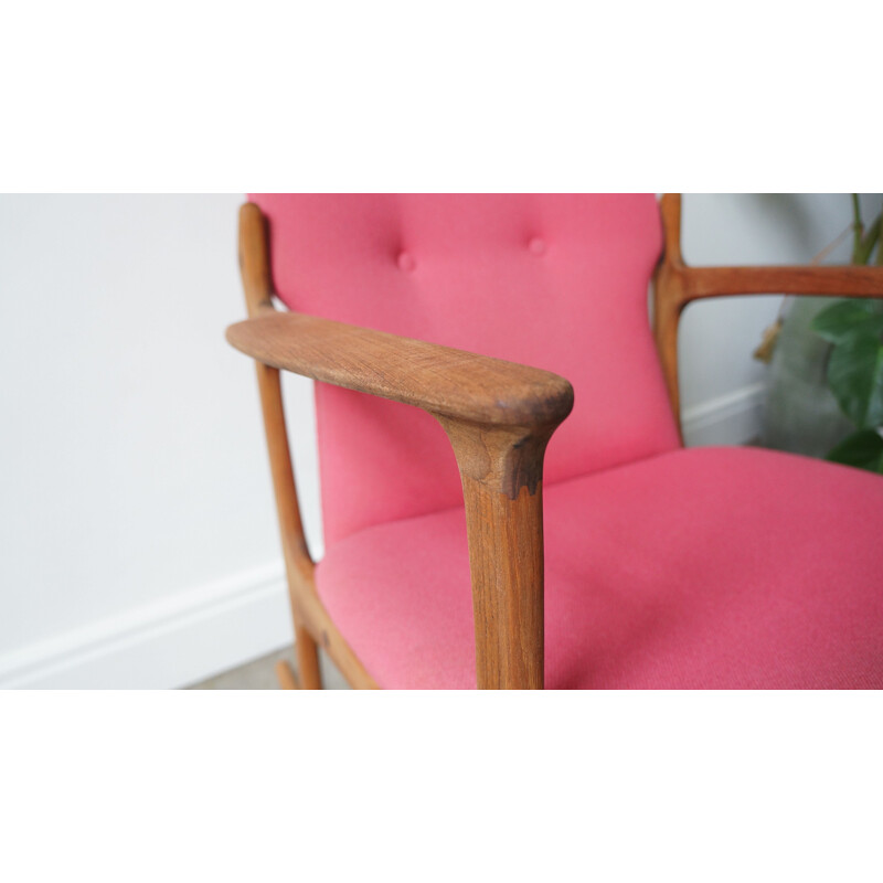 Vintage Scandinavian pink teak wooden rocking chair by Vamdrup Stolefabrik