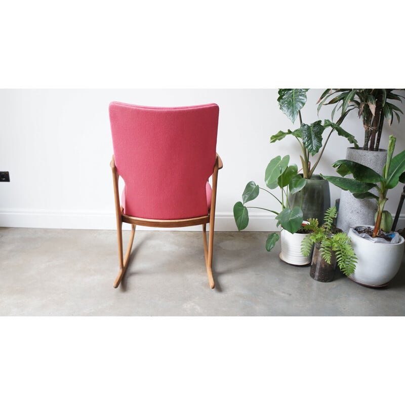 Vintage Scandinavian pink teak wooden rocking chair by Vamdrup Stolefabrik