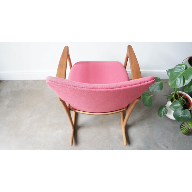 Vintage Scandinavian pink teak wooden rocking chair by Vamdrup Stolefabrik