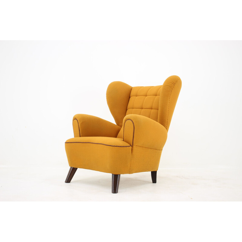 Vintage yellow big wing chair 1950