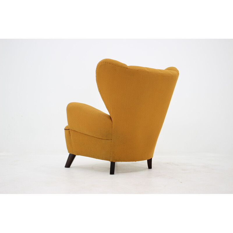 Vintage yellow big wing chair 1950