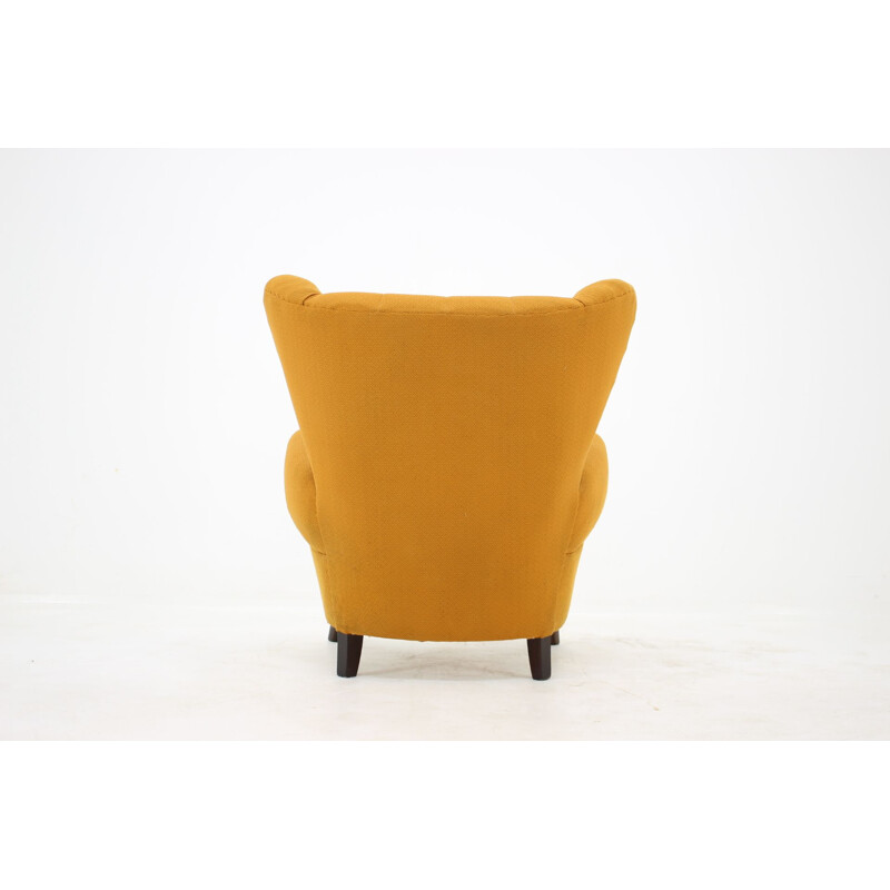 Vintage yellow big wing chair 1950