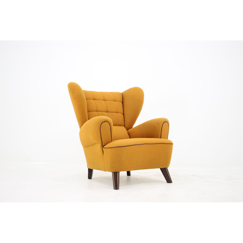 Vintage yellow big wing chair 1950