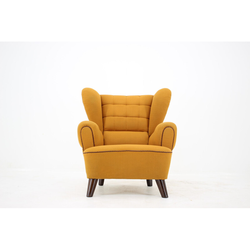 Vintage yellow big wing chair 1950