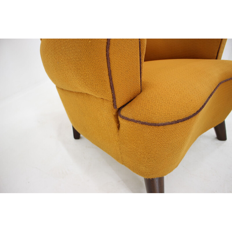 Vintage yellow big wing chair 1950