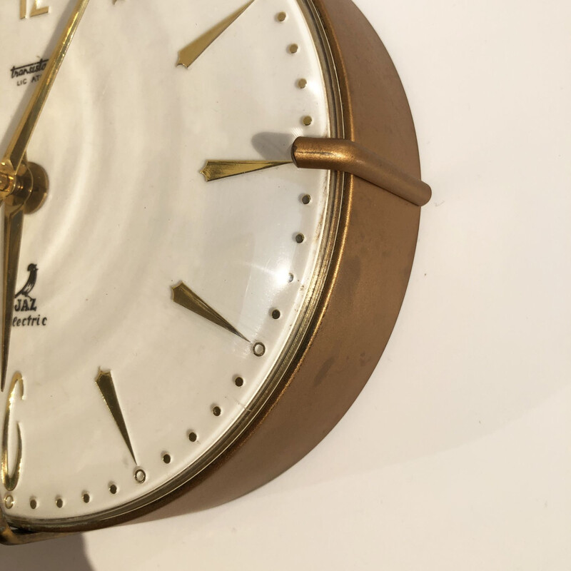 Vintage wall clock in gold metal and Swiss glass 1950