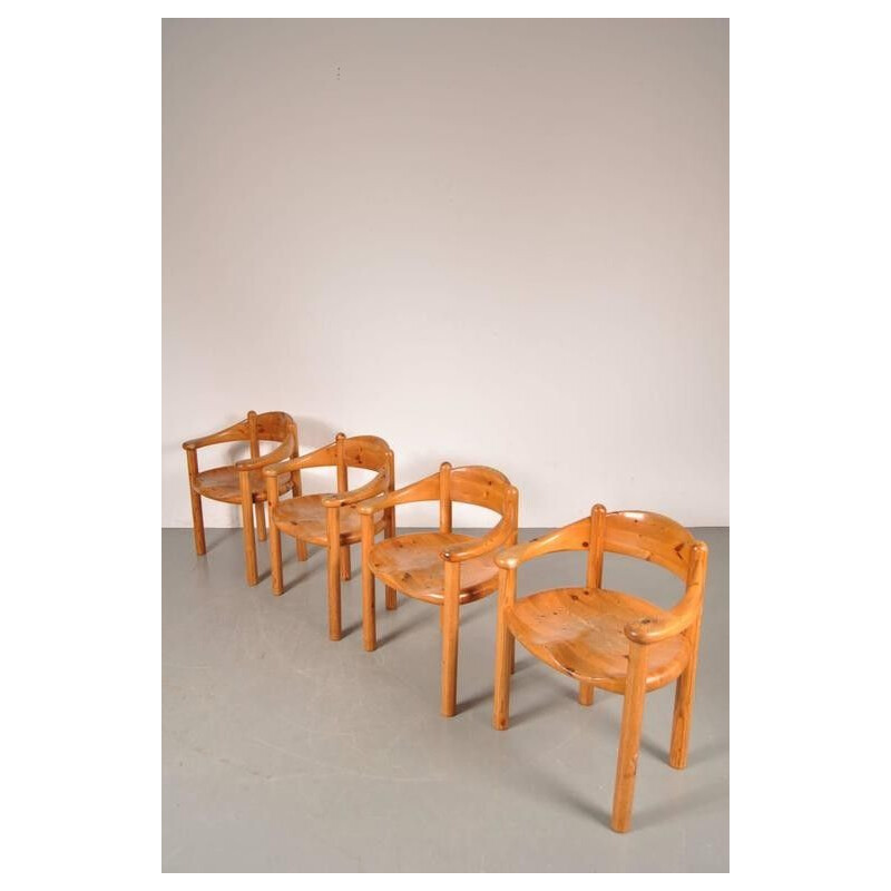 Ensemble de quatre chaises vintage en pin de Rainer Daumiller 1980