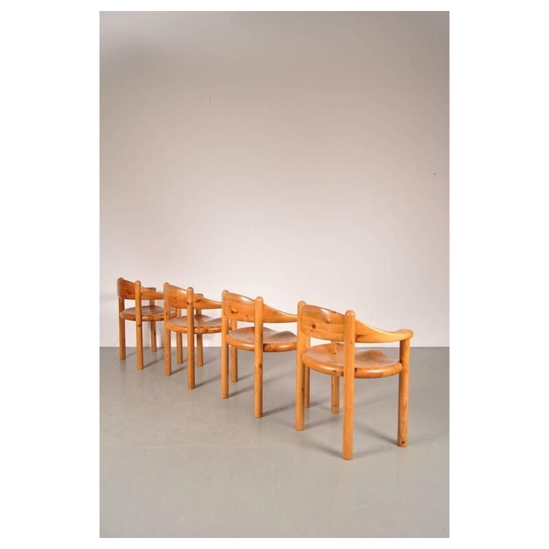Ensemble de quatre chaises vintage en pin de Rainer Daumiller 1980