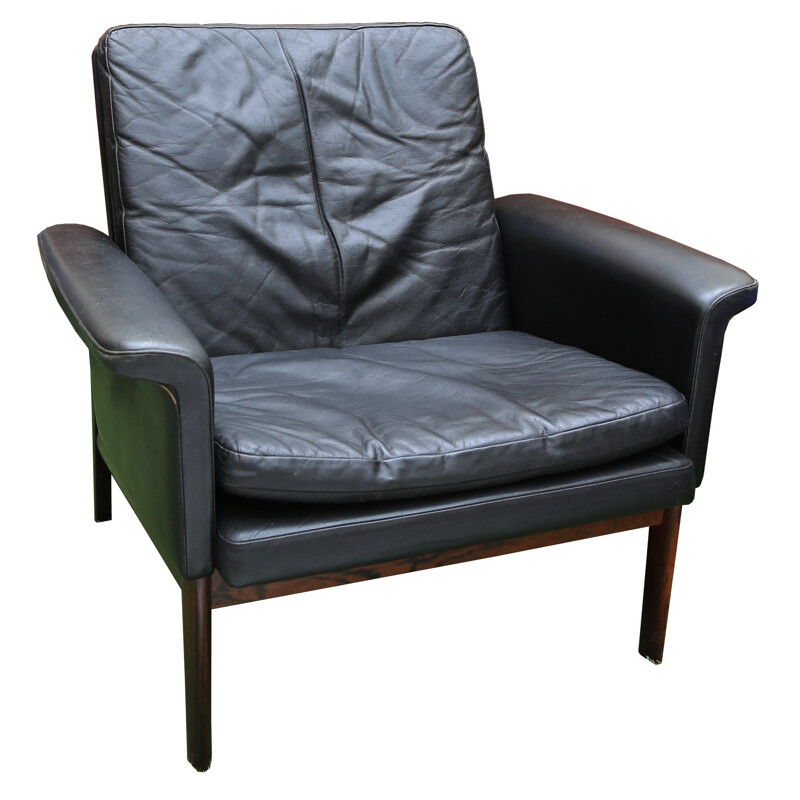 Black leather vintage armchair, Finn JUHL - 1960