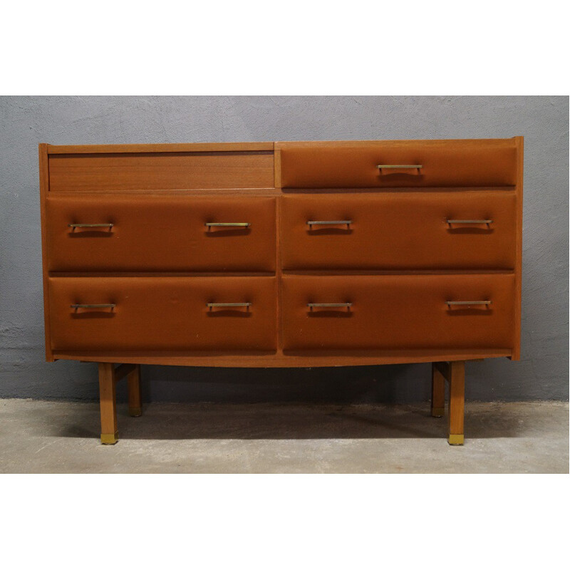 Vintage chest of drawers in teak and suede, Roger LANDAULT - 1960s