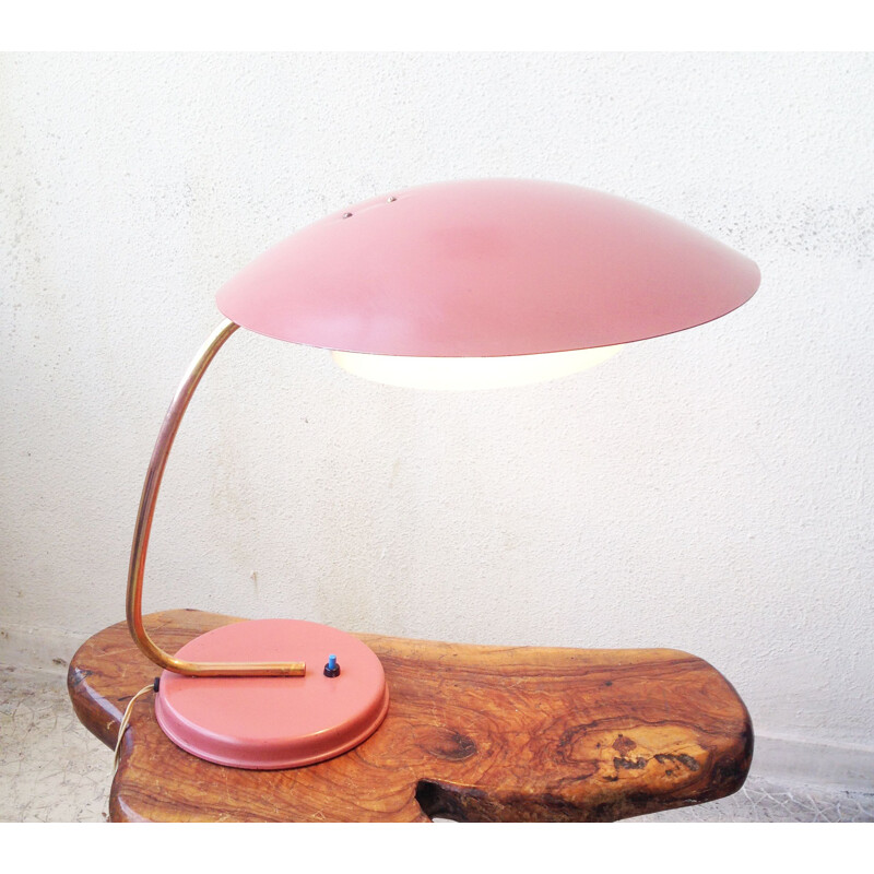 Vintage desk lamp in pink lacquered brass 1950