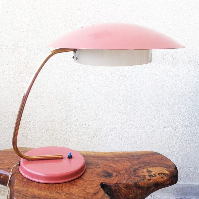 Vintage desk lamp in pink lacquered brass 1950