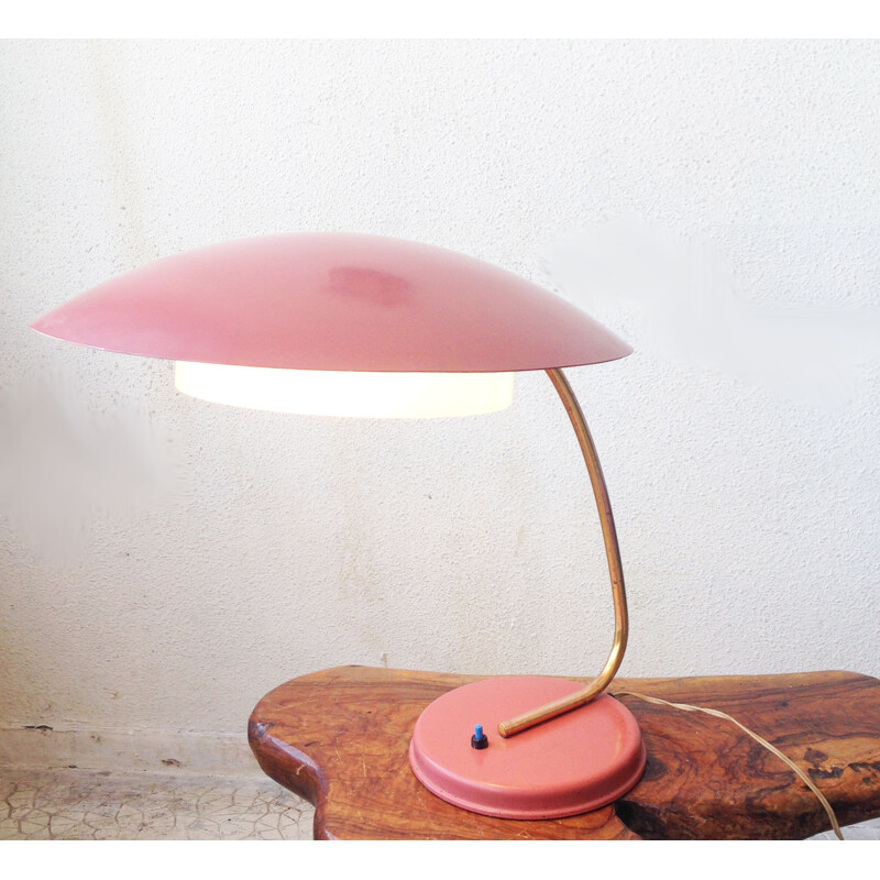 Vintage desk lamp in pink lacquered brass 1950