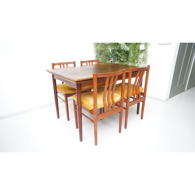 Set of 4 vintage rosewood dining chairs yellow 1950