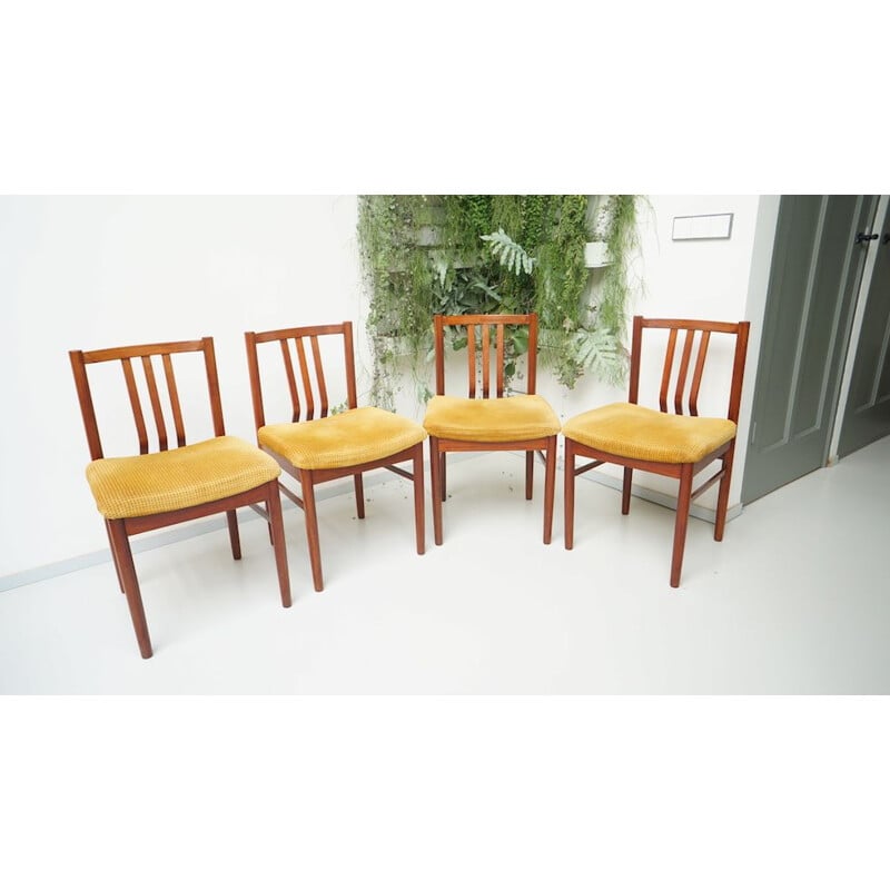Ensemble de 4 chaises de salle à manger de palissandre jaune 1950