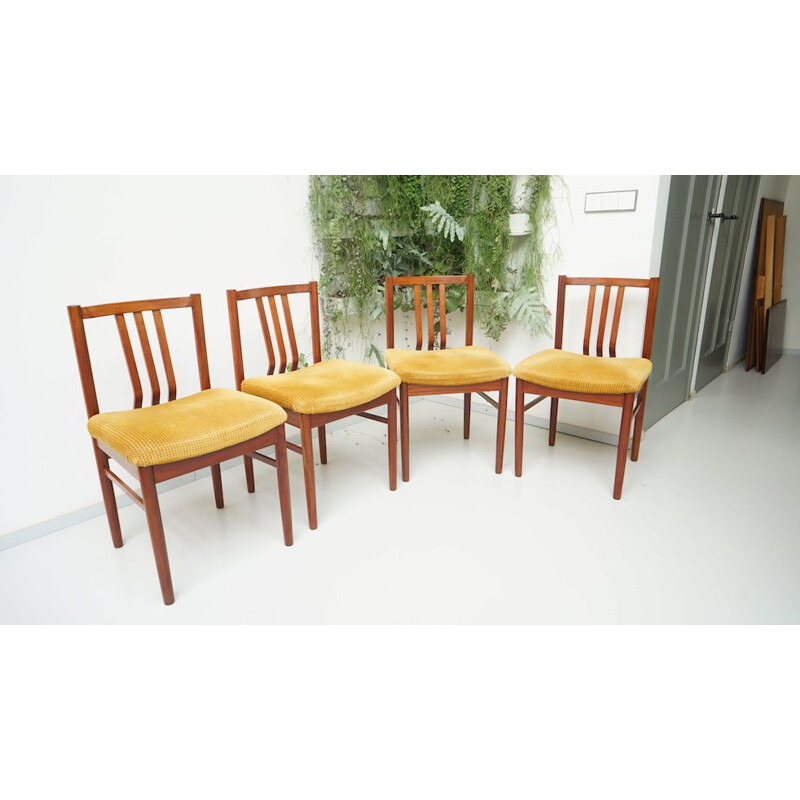 Set of 4 vintage rosewood dining chairs yellow 1950
