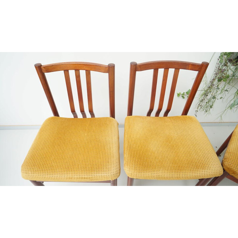 Ensemble de 4 chaises de salle à manger de palissandre jaune 1950