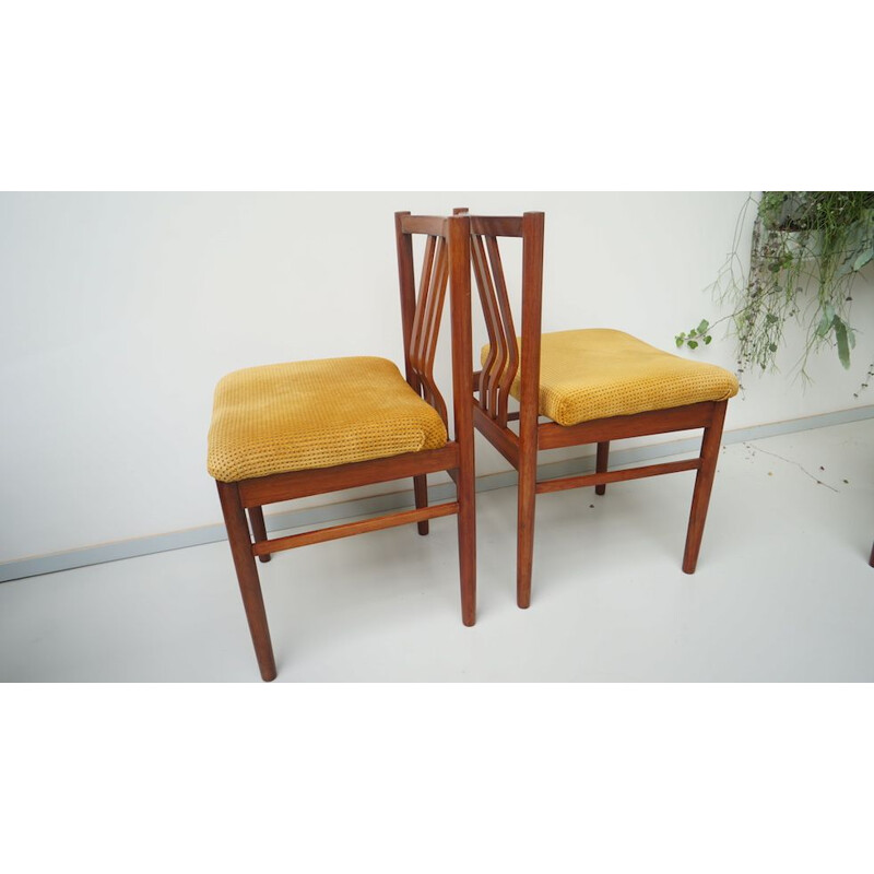 Set of 4 vintage rosewood dining chairs yellow 1950