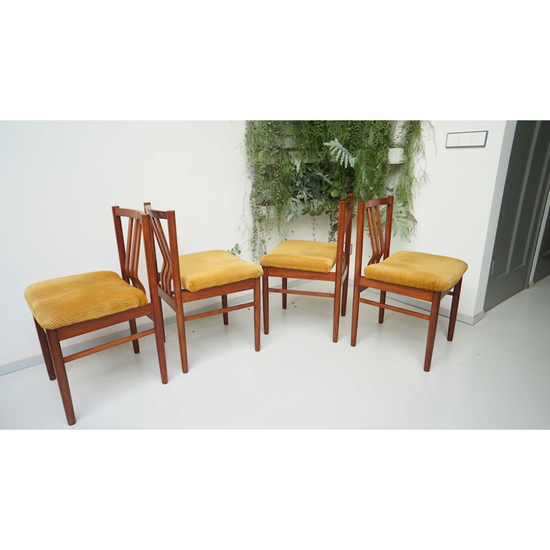 Set of 4 vintage rosewood dining chairs yellow 1950