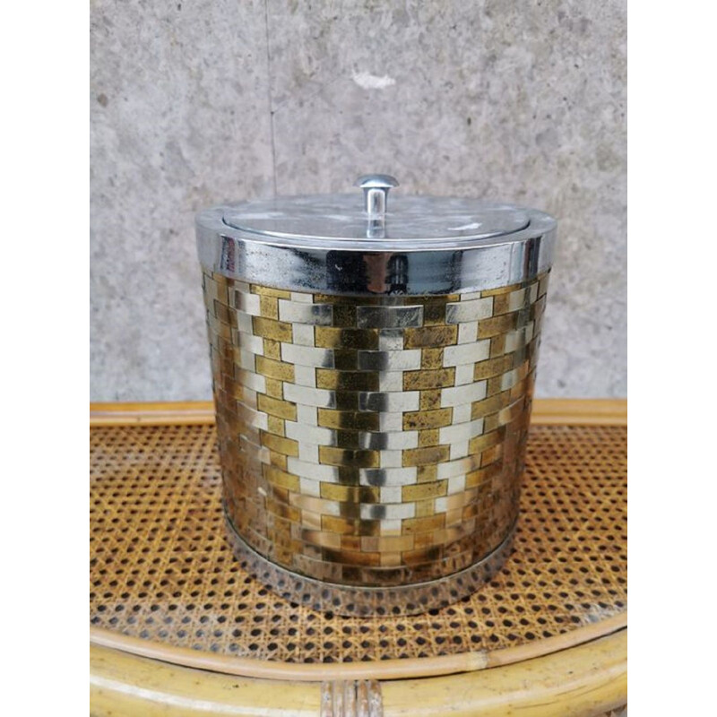 Vintage brass and steel ice bucket, Italy 1970