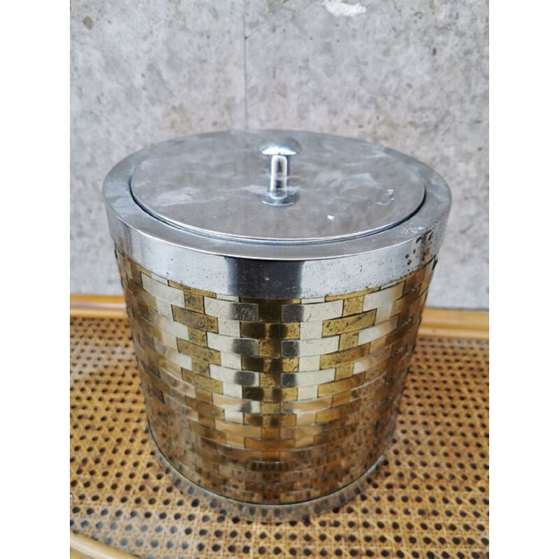 Vintage brass and steel ice bucket, Italy 1970