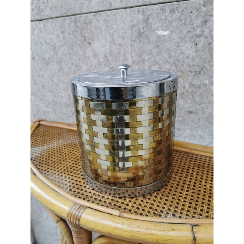 Vintage brass and steel ice bucket, Italy 1970