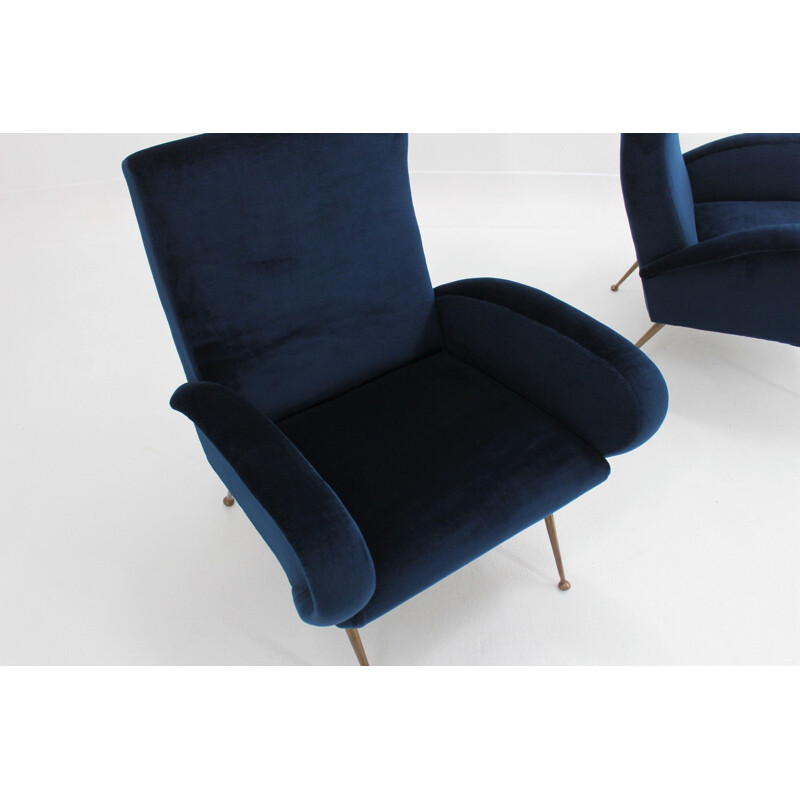 Pair of vintage italian velvet armchairs 1950