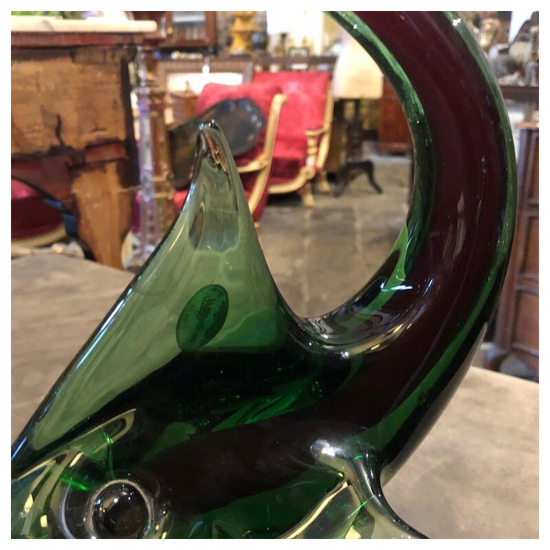 Vintage modern Green and Red Murano Glass Shark, circa 1970