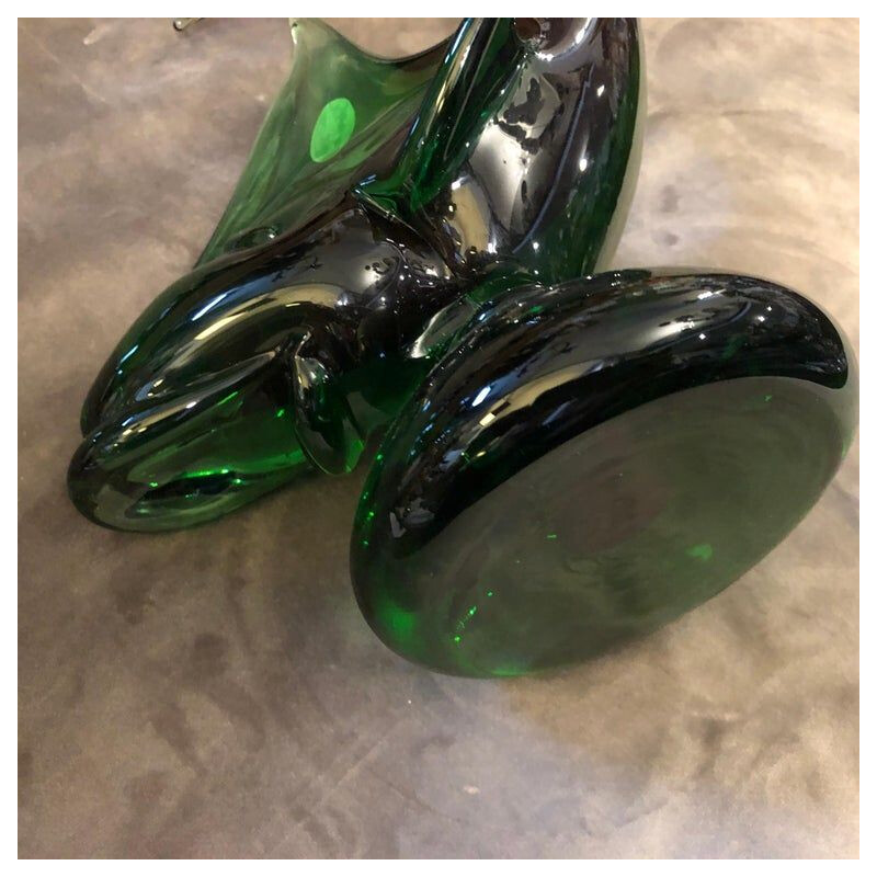 Vintage modern Green and Red Murano Glass Shark, circa 1970